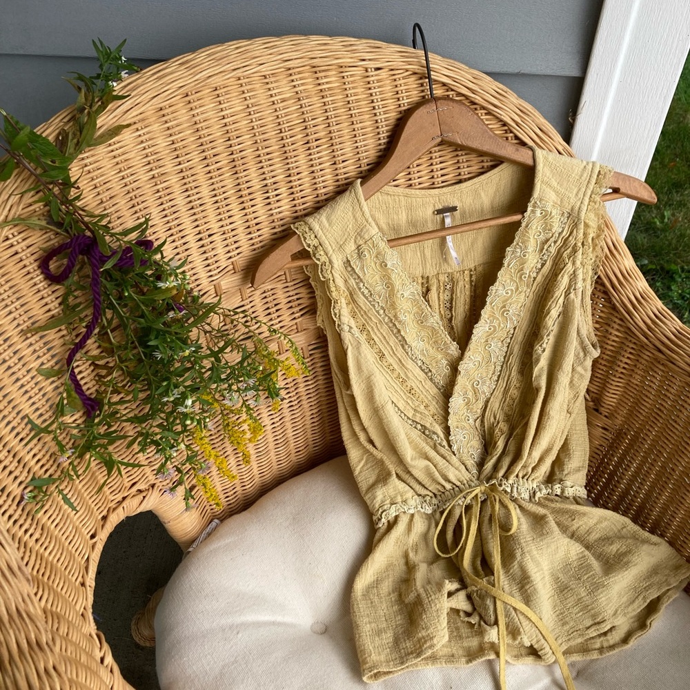Free People Floral Lace 100% Cotton Shirt